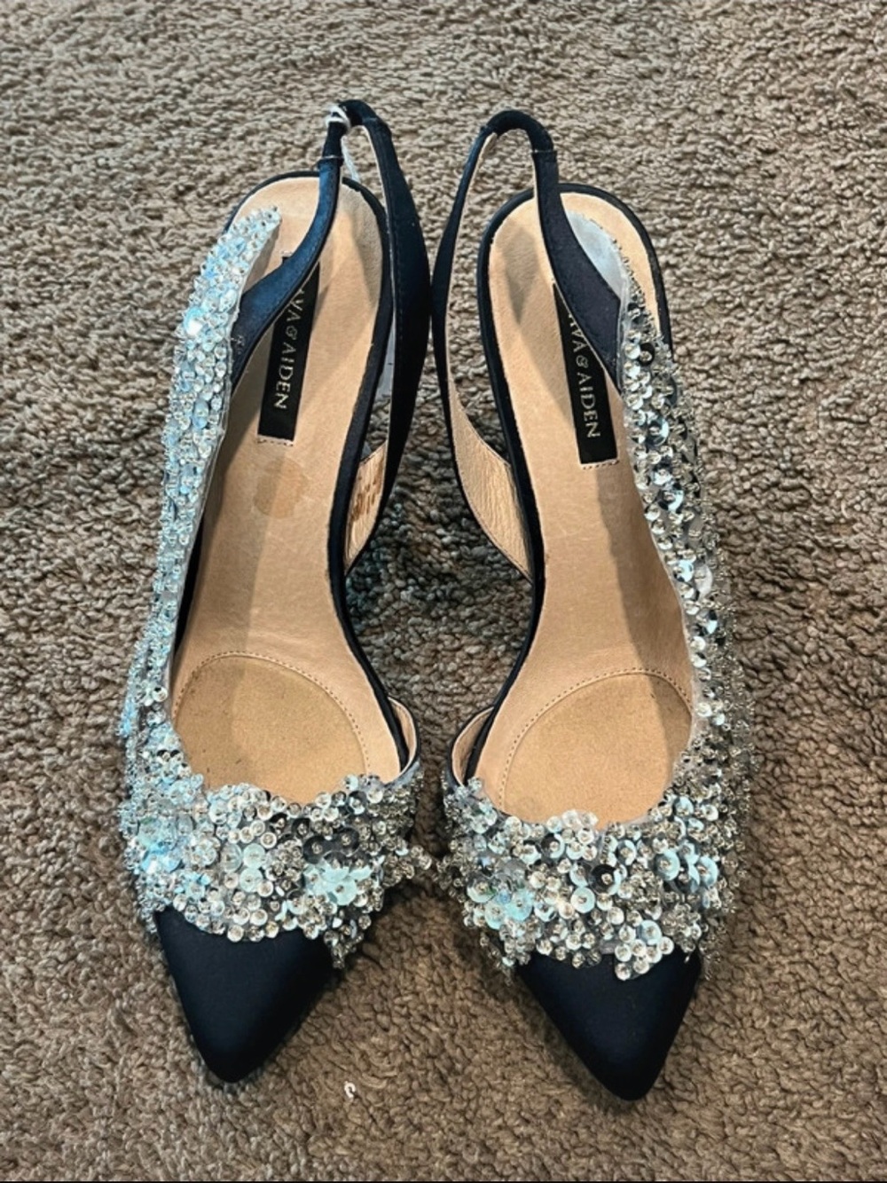 Ava & Aiden Black Sequin Crystal Slingback Pumps